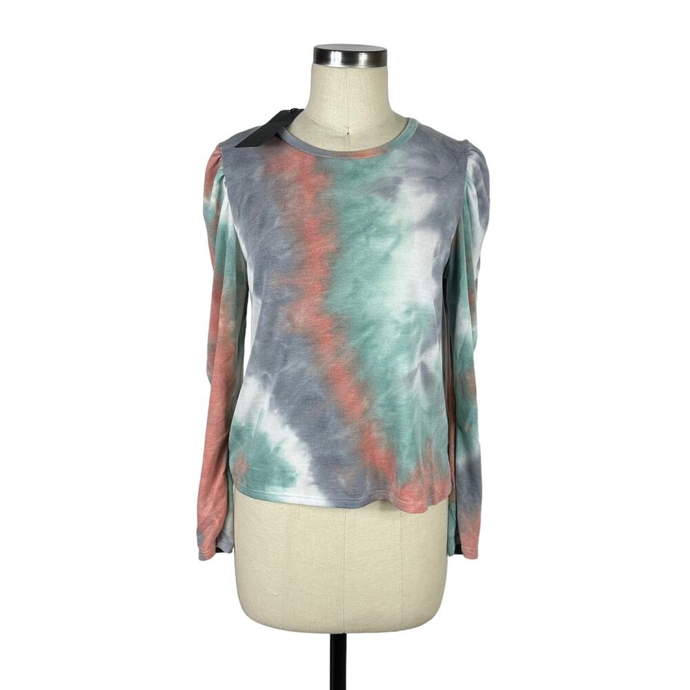 KNOW ONE CARES Colorful Puff Sleeve Lightweight Pullover Top Women's Small NWT‎